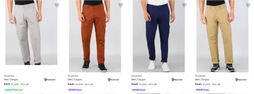 Image of Roadster Men's Cargos at minimum 70% Discount