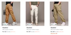 Roadster Mens Cargos at minimum 80% Discount