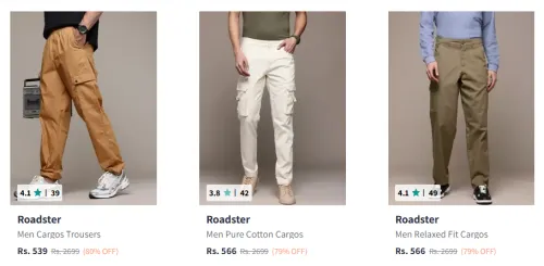 Image of Roadster Men's Cargos upto 80% Discount | Starting at ₹539
