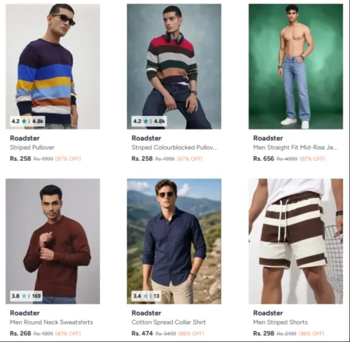 Image of Roadster Men's Clothing at minimum 87% Discount
