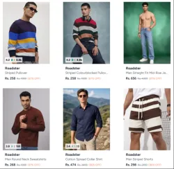 Roadster Mens Clothing at minimum 87% Discount