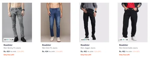 Image of Roadster Men's Jeans at minimum 70% Discount