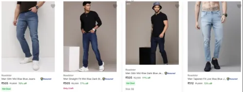 Image of Roadster Men's Jeans at Minimum 70% Discount