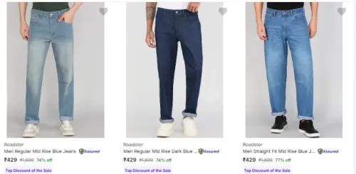Image of Roadster Men's Jeans at minimum 70% Discount