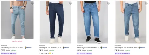 Image of Roadster Men's Jeans at minimum 74% Discount