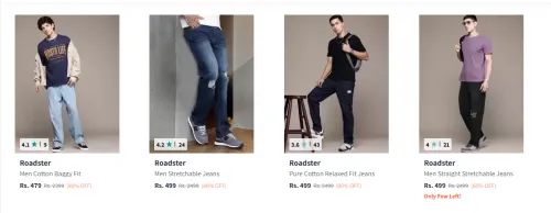 Image of Roadster Men's Jeans at Minimum 80% Discount