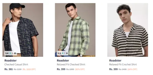 Image of Roadster Men's Shirts at minimum 80% Discount