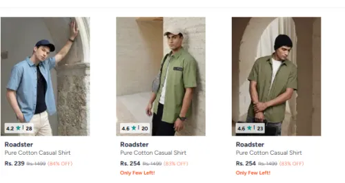 Image of Roadster Men's Shirts Minimum 80% Discount 