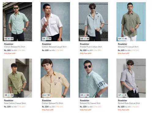 Image of Roadster Men's Shirts Starting at ₹229