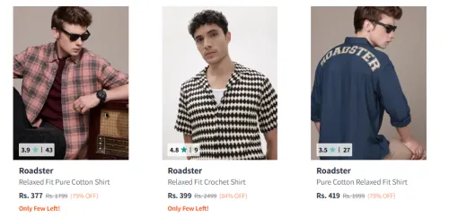 Image of Roadster Men's Shirts upto 84% Discount