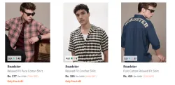 Roadster Mens Shirts upto 84% Discount