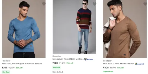 Image of Roadster Men's Sweater at Minimum 80% Discount