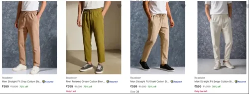 Image of Roadster Men's Trousers at minimum 70% Discount