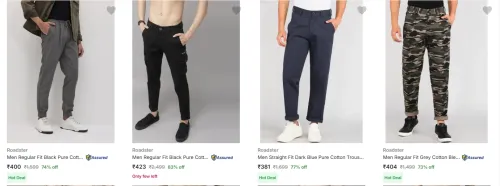 Image of Roadster Men's Trousers at minimum 70% Discount