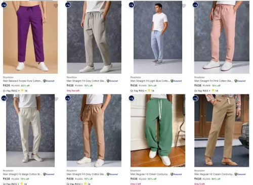 Image of Roadster Men's Trousers at minimum 73% Discount