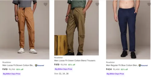 Image of Roadster Men's Trousers At Minimum 70% Discount