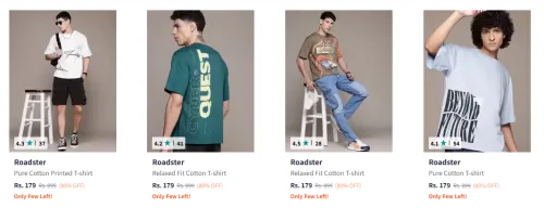 Image of Roadster Men's T-shirts at minimum 80% Discount