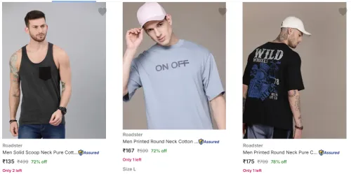 Image of Roadster Mens T Shirts Starting at @ ₹135