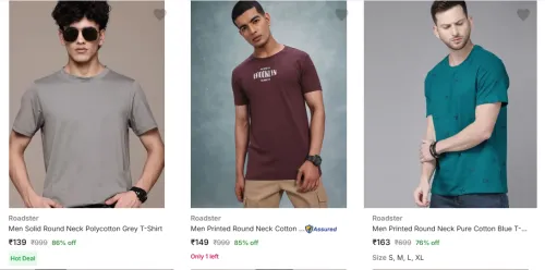 Image of Roadster Men's T-Shirts upto 86% Discount | Starting at ₹139