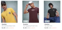 Roadster Men Round Neck T-shirt Starting @ ₹195