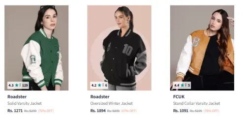Image of Roadster Solid Applique Drop-Shoulder Varsity Jacket upto 79% Discount