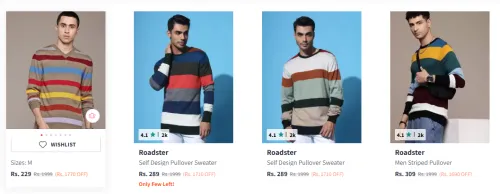 Image of Roadster Striped V-Neck Knit Pullover Starting at ₹229