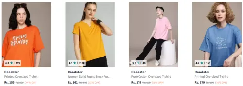 Image of Roadster The Life Co. Oversized Women's T-shirt Starting at ₹155