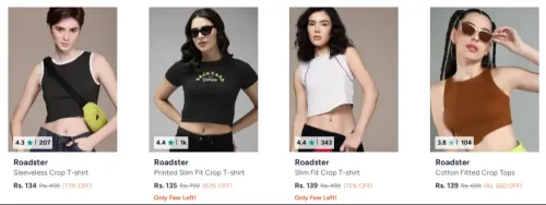 Image of Roadster The Life Co. Sleeveless Crop T-shirt starting @ ₹134