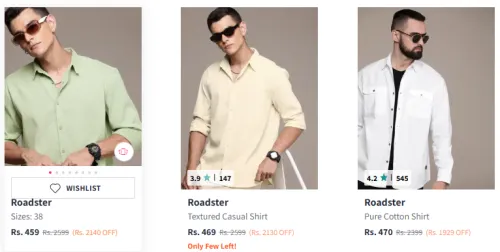 Image of Roadster The Lifestyle Co. Casual Shirt Starting @ ₹459