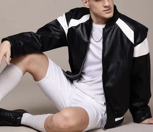 Image of Roadster The Lifestyle Co. Colourblocked Faux Leather Bomber Jacket