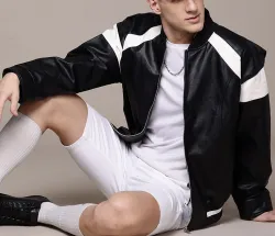 Roadster The Lifestyle Co. Colourblocked Faux Leather Bomber Jacket