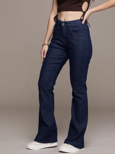 Image of Roadster Women Flared High Rise Dark Blue Jeans
