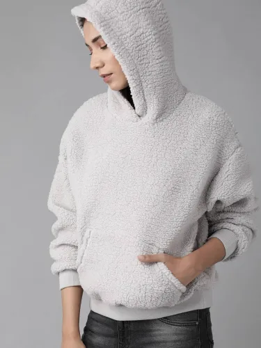 Image of Roadster Women Full Sleeve Solid Hooded Sweatshirt