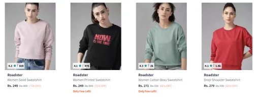 Image of Roadster Women's SweatShirts Minimum 80% Discount