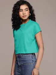 Roadster Women Solid Round Neck Pure Cotton T-Shirt