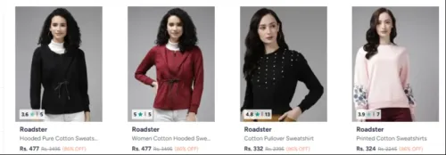 Image of Roadster Women sweatshirts up to 86% Discount 