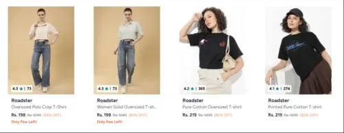 Image of Roadster Women's Oversized tshirts Starting ₹198 