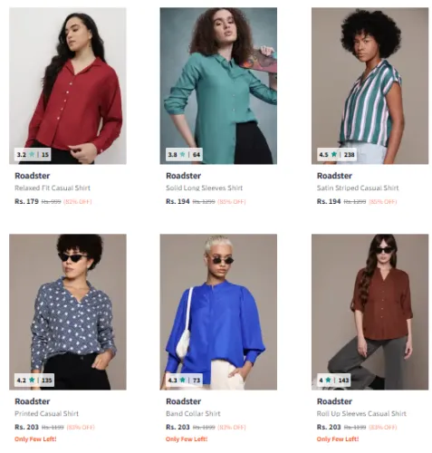 Image of Roadster Women's Shirt Starting at ₹179