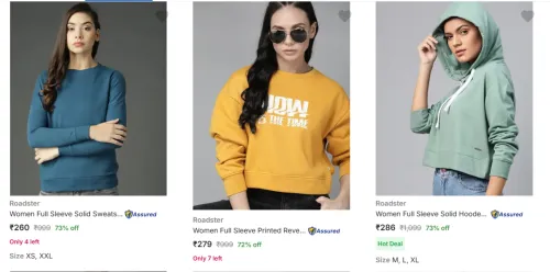 Image of Roadster Women's Sweatshirts at minimum 70% Discount