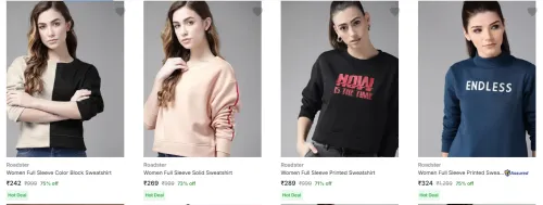 Image of Roadster Women's Sweatshirts at minimum 70% Discount