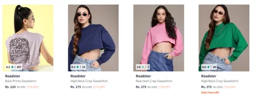 Image of Roadster Women's Sweatshirts at minimum 70% Discount