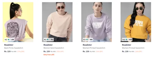 Image of Roadster Women's Sweatshirts starting at ₹229