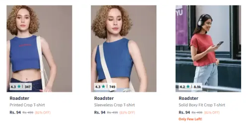 Image of Roadster Womens T-shirt Starting @ ₹94