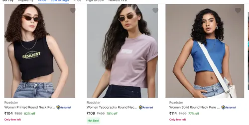 Image of Roadster Womens T Shirts From ₹104