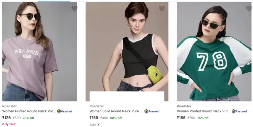Image of Roadster Womens T-Shirts Upto 78% Discount