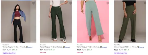 Image of Roadster Women's Trousers upto 84% Discount
