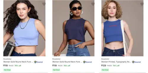 Image of Roadster Women's T-Shirts at minimum 70% Discount