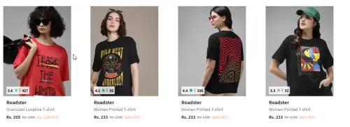 Image of Roadster Women's T-shirts at minimum 80% Discount