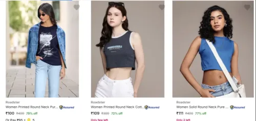 Image of Roadster Womens T Shirts Starting @ ₹100