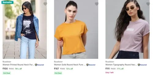Image of Roadster Womens T Shirts Starting @ ₹100